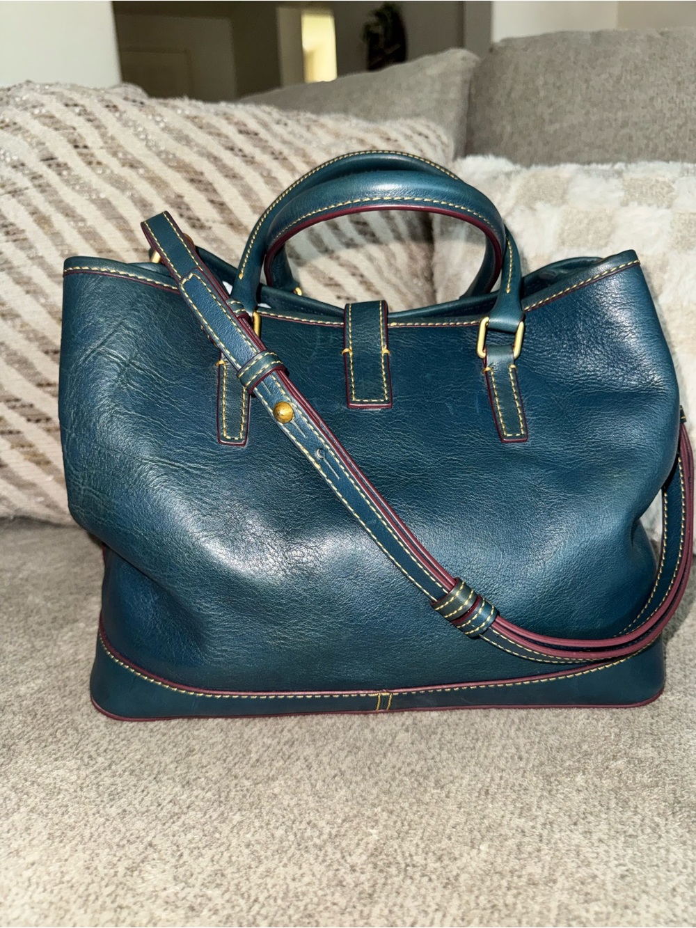 Dooney & Bourke Florentine Leather Perry Satchel in denim - Picture 5 of 13